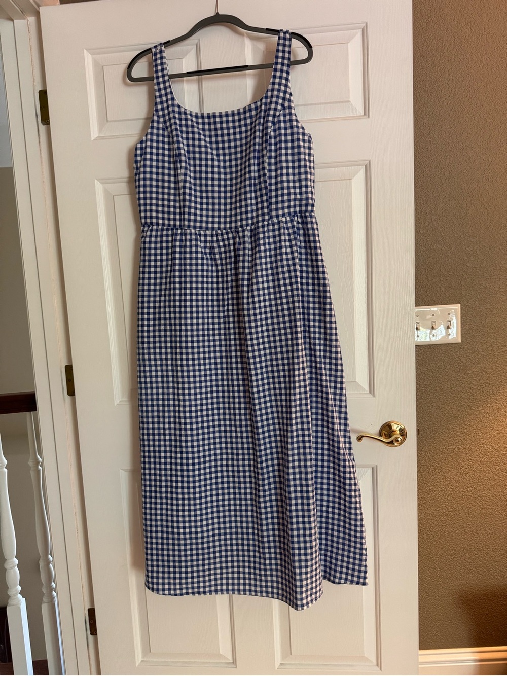 Blue Gingham Sleeveless Midi Dress